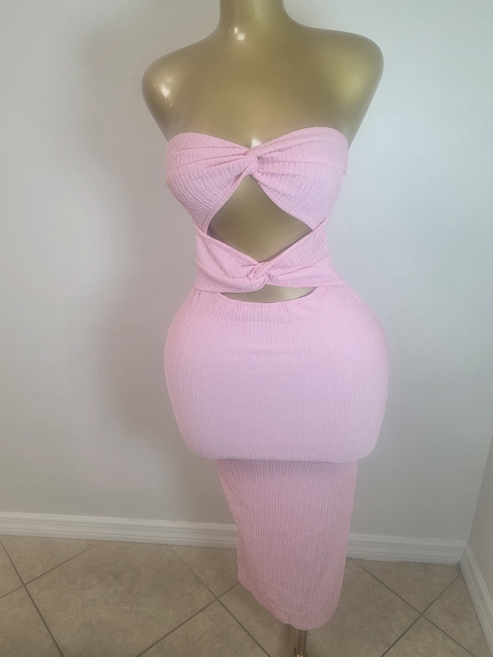 Strapless Pink Cutout Bodycon Dress